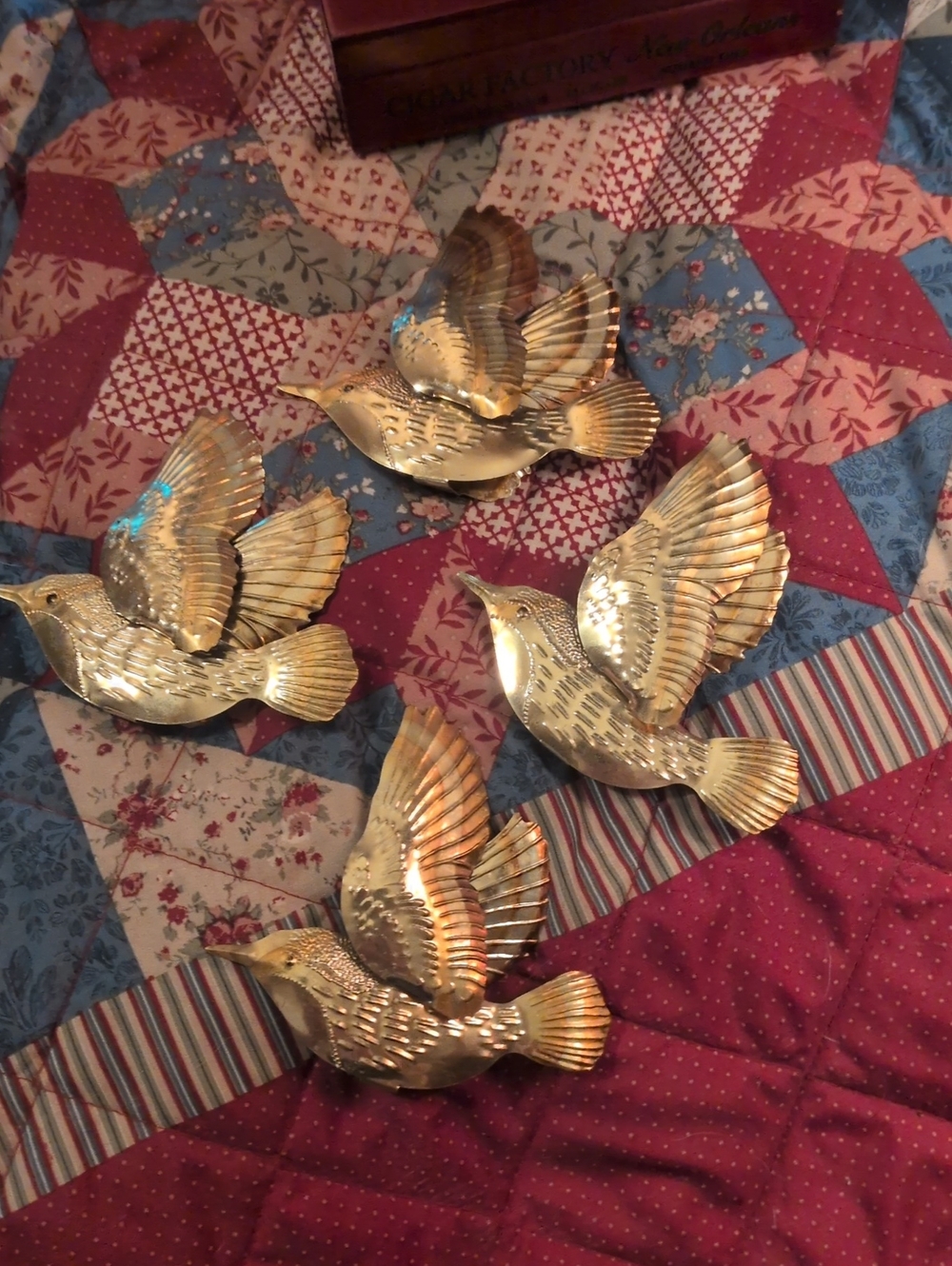 Brass Decorative Flying Bird Wall Sculptures - Set of 4